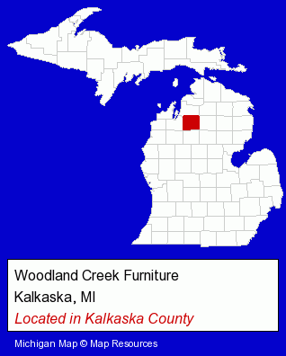 Michigan counties map, showing the general location of Woodland Creek Furniture
