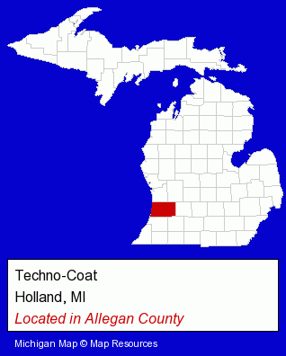 Michigan counties map, showing the general location of Techno-Coat