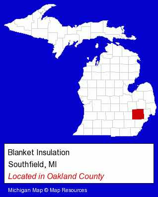 Michigan counties map, showing the general location of Blanket Insulation