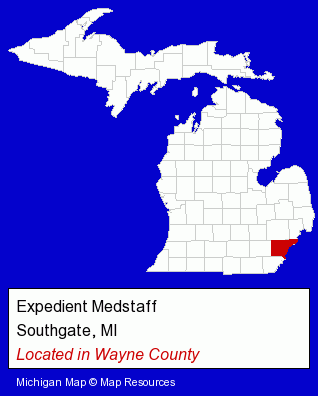 Michigan counties map, showing the general location of Expedient Medstaff