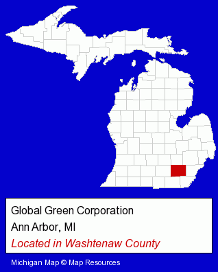 Michigan counties map, showing the general location of Global Green Corporation