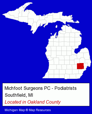 Michigan counties map, showing the general location of Michfoot Surgeons PC - Podiatrists