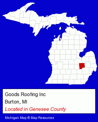 Michigan counties map, showing the general location of Goods Roofing Inc