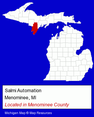 Michigan counties map, showing the general location of Salmi Automation