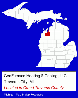Michigan counties map, showing the general location of GeoFurnace Heating & Cooling, LLC