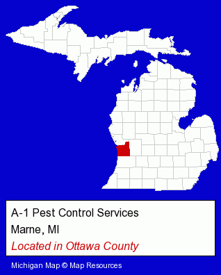 Michigan counties map, showing the general location of A-1 Pest Control Services