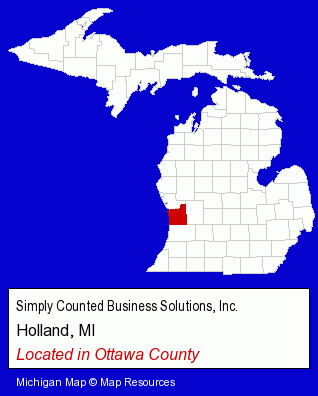 Michigan counties map, showing the general location of Simply Counted Business Solutions, Inc.