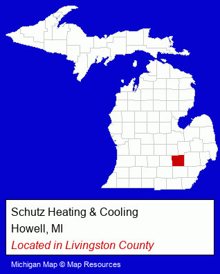 Michigan counties map, showing the general location of Schutz Heating & Cooling