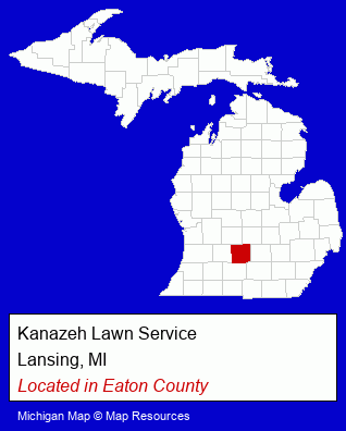 Michigan counties map, showing the general location of Kanazeh Lawn Service