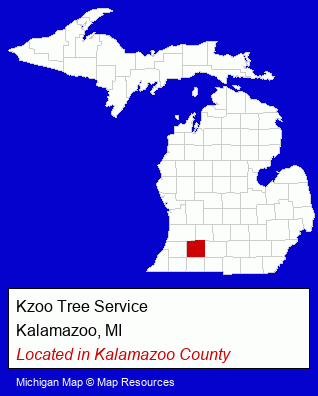 Michigan counties map, showing the general location of Kzoo Tree Service