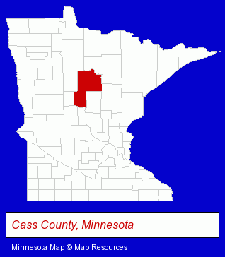 Minnesota map, showing the general location of Cass Metal Craft