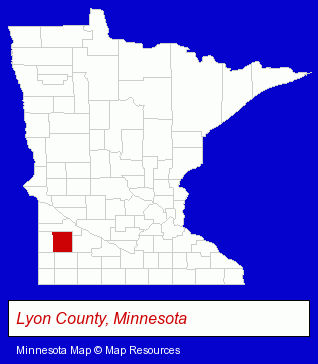 Minnesota map, showing the general location of Marshall Lyon County Library