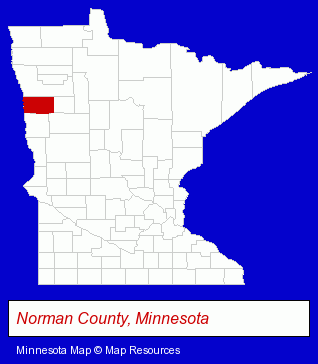 Minnesota map, showing the general location of Norman County East School District