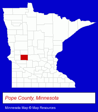 Minnesota map, showing the general location of Minnewaska Area School District