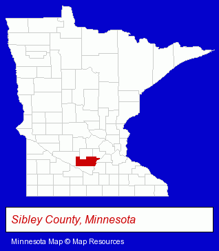 Minnesota map, showing the general location of Gibbon-Fairfax Winthrop School