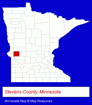 Minnesota map, showing the general location of Stevens County Economic Imprve