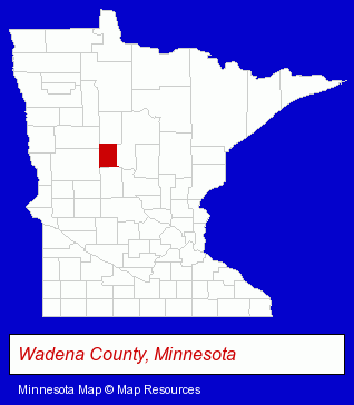 Minnesota map, showing the general location of Blueberry Pines Golf Club