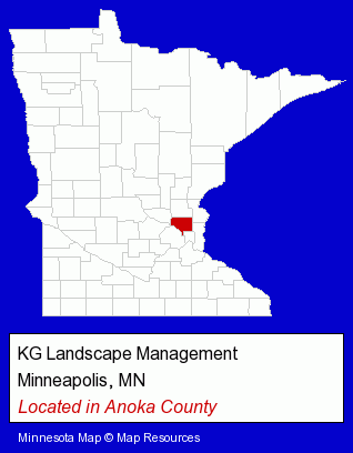Minnesota counties map, showing the general location of KG Landscape Management