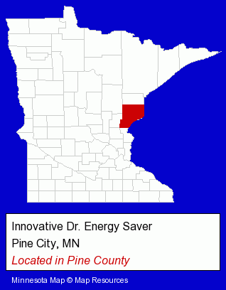Minnesota counties map, showing the general location of Innovative Dr. Energy Saver