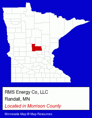 Minnesota counties map, showing the general location of RMS Energy Co, LLC