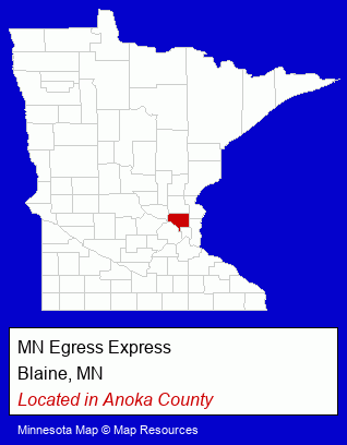 Minnesota counties map, showing the general location of MN Egress Express