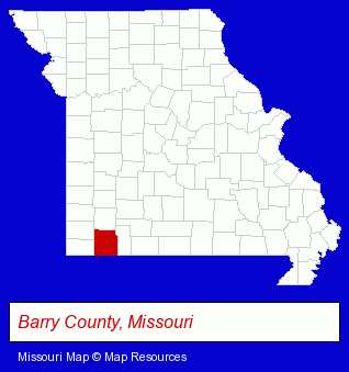Missouri map, showing the general location of Cassville Golf Club