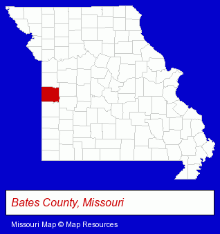 Missouri map, showing the general location of The Adrian R-III School District