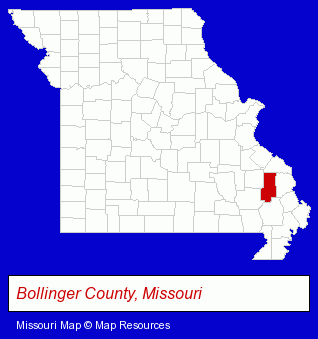 Missouri map, showing the general location of Bollinger County Veterinary - Colleen Retz DVM
