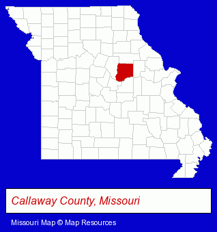 Missouri map, showing the general location of Callaway County Veterinary Clinic
