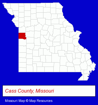 Missouri map, showing the general location of Heartland Electric Corporation