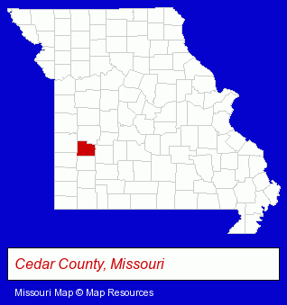 Missouri map, showing the general location of Stockton R-I School District