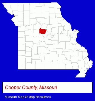 Missouri map, showing the general location of Boonville R-1 School District