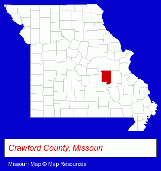 Missouri map, showing the general location of Crawford County R-II Schools