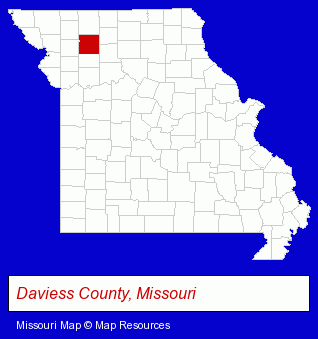 Missouri map, showing the general location of Jamesport Grocery