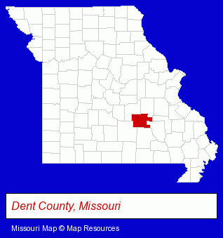 Missouri map, showing the general location of Akers Ferry Canoe Rental