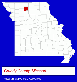 Missouri map, showing the general location of Andereck Evans Widger Johnson