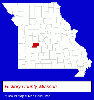 Missouri map, showing the general location of Hermitage R-IV School District