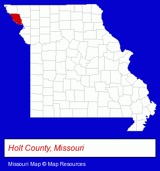 Missouri map, showing the general location of Schools - South Holt R-I- Superintendent's OFC