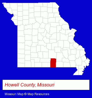 Missouri map, showing the general location of Cornish Ricky