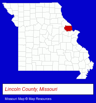 Missouri map, showing the general location of Lincoln County Bancorp Inc