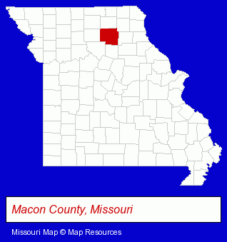 Missouri map, showing the general location of Macon-Atlanta State Bank