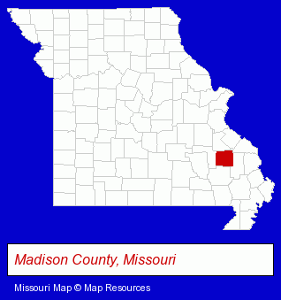 Missouri map, showing the general location of Fredericktown Head Start