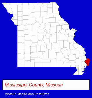Missouri map, showing the general location of Big Oak Tree State Park