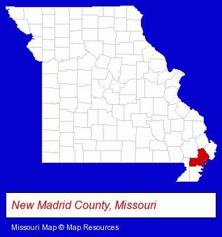 Missouri map, showing the general location of Baker Implement Company