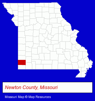Missouri map, showing the general location of Neosho Beauty College