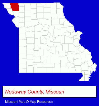 Missouri map, showing the general location of Nodaway Elementary School