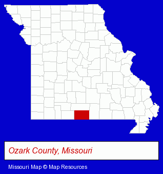 Missouri map, showing the general location of Lost Woods Golf Course