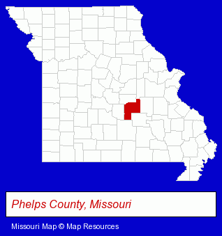 Missouri map, showing the general location of Oak Meadow Country Club