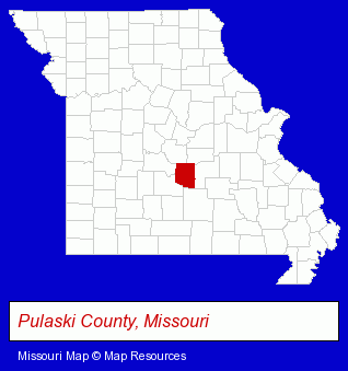 Missouri map, showing the general location of Security Bank of Pulaski County
