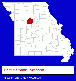 Missouri map, showing the general location of Slater General Store